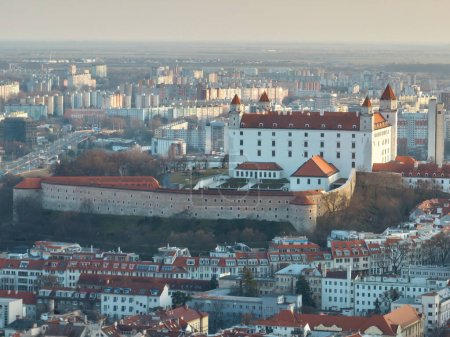 Photo for Aerial drone view of Slavin and Bratislava Castle, Slovakia - Royalty Free Image