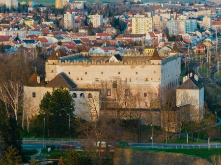 Aerial drone view of Zvolen Castle and city Zvolen in Slovakia 