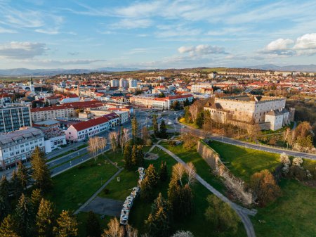 Aerial drone view of Zvolen Castle and city Zvolen in Slovakia 