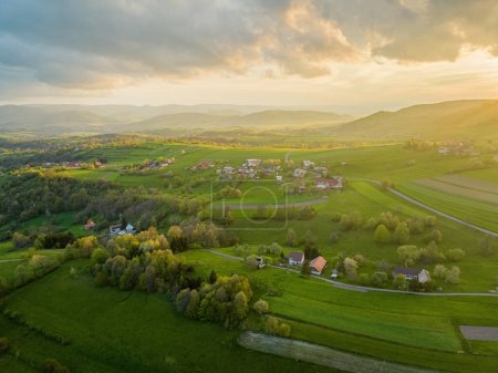 Photo for Aerial drone view of scenic town Hrinova, Slovakia - Royalty Free Image