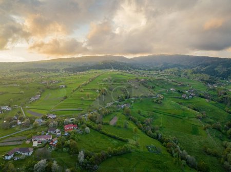 Photo for Aerial drone view of scenic town Hrinova, Slovakia - Royalty Free Image