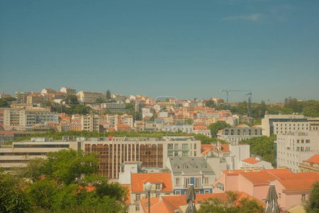 Photo for Aerial view of the Lisbon city over blue sky background - Royalty Free Image