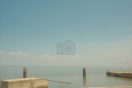 Photo for Lisbon, Portugal - June 02, 2023: Beautiful view of Tagus river with the Lisbon city on background - Royalty Free Image