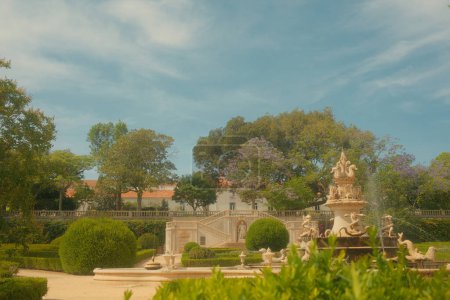 Téléchargez les photos : Parc urbain tranquille à Lisbonne, Portugal, orné de buissons verts et de grands arbres. - en image libre de droit