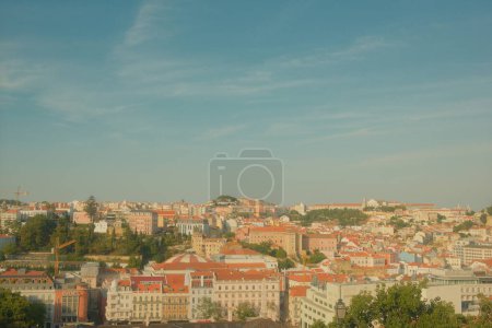 Photo for Aerial view of the Lisbon city over blue sky background - Royalty Free Image