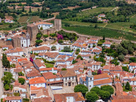 Photo for Aerial drone view of the historic walled town of Obidos - Royalty Free Image