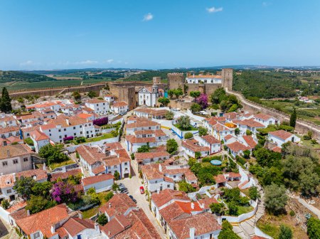Photo for Aerial drone view of the historic walled town of Obidos - Royalty Free Image