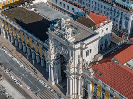 Photo for Lisbon, Portugal - June 16, 2023: Aerial drone view of Praca do comercio in Lisbon, Portugal - Royalty Free Image