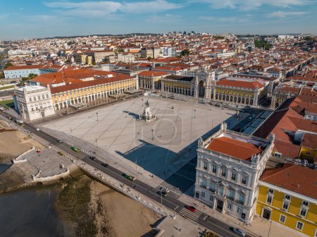 Photo for Lisbon, Portugal - June 16, 2023: Aerial drone view of Praca do comercio in Lisbon, Portugal - Royalty Free Image