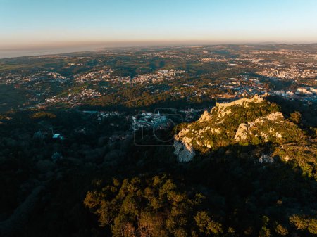 Photo for Aerial drone view of Park and National Palace of Pena in Sintra, Portugal - Royalty Free Image