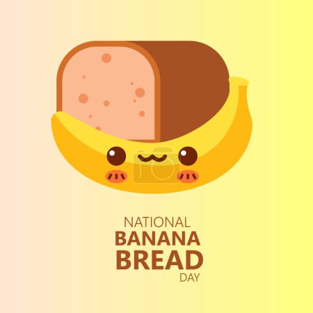 Téléchargez les illustrations : National Banana Bread Day vecteur. Pain de banane sucré avec bouquet de bananes icône vecteur. Affiche de la Journée du pain aux bananes, 23 février. Jour important. - en licence libre de droit