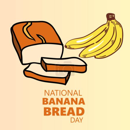 Téléchargez les illustrations : National Banana Bread Day vecteur. Pain de banane sucré avec bouquet de bananes icône vecteur. Affiche de la Journée du pain aux bananes, 23 février. Jour important. - en licence libre de droit