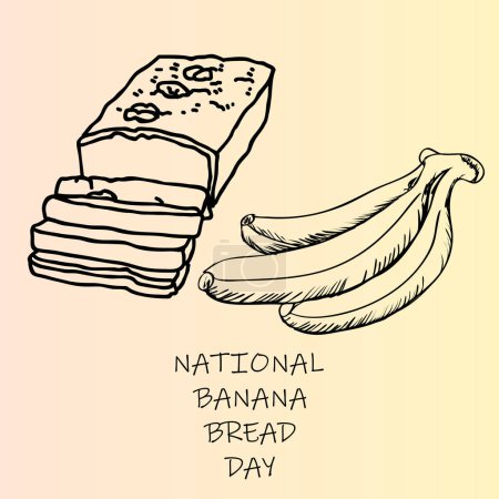 Illustration for National Banana Bread Day vector. Sweet banana bread with bunch of bananas icon vector. Banana Bread Day Poster, February 23. Important day. - Royalty Free Image