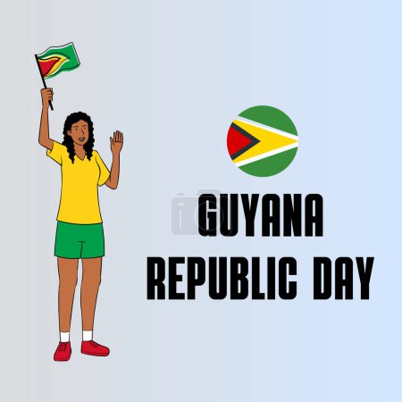 Ilustración de Guyana feliz tarjeta de felicitación día república, ilustración vector bandera. Fiesta nacional 23 de febrero elemento de diseño con bandera ondeante en asta de bandera. - Imagen libre de derechos