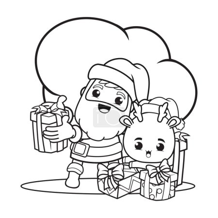 livre à colorier jour de Noël avec Père Noël claus et cerf mignon