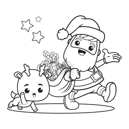 Malbuch Weihnachten mit Weihnachtsmann und niedlichen Hirschen