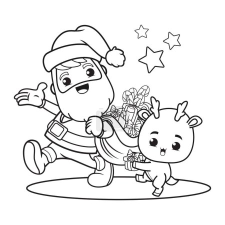 coloring book christmas day with santa claus and cute deer