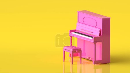 Foto de Piano keyboard. yellow background. minimalism concept. 3d rendering - Imagen libre de derechos