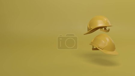 Foto de Yellow safety helmet on yellow background. isolated 3d rendering - Imagen libre de derechos