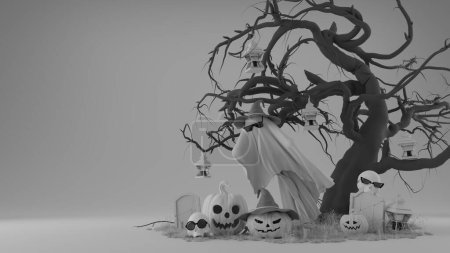 Foto de Halloween spooky illustration black and white color on white background.3d rendering - Imagen libre de derechos