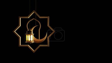 Foto de Islámico ramadhan tema ilustración con linterna, luna, y la puerta. renderizado 3d - Imagen libre de derechos