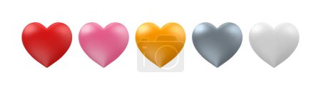 Téléchargez les illustrations : Coeurs de couleur 3d. Ballon en forme de coeur rouge, rose et doré, blanc argenté. Valentin, mariage et fête des mères éléments brillants. Ensemble vectoriel. Objets romantiques brillants, célébration des vacances - en licence libre de droit