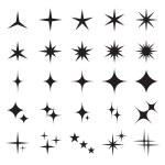 Star icons. Sparkle shape, twinkle light symbol. Glitter shine element, starburst magic signs. Christmas stars firework vector isolated set. Glowing and shining space shapes collection