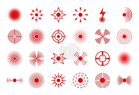 Photo for Pain circle. Red body hurt points, headache, muscle and joint pain spot symbols. Ache target icon for painkiller ads. Isolated vector set. Healthcare, healing medication for injury - Royalty Free Image