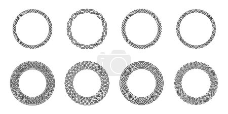 Illustration for Celtic round frames. Old circle border frames with celtic folk knots, knotted braid ornaments decorative tattoo design. Circular patterns vector set. Abstract ornamental isolated templates - Royalty Free Image
