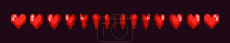 Ilustración de Pixel art heart. Rotación de corazones retro para viejas consolas de videojuegos. Dibujos animados juego pixelado icono rojo para el juego de arcade. Ilustración vectorial de objetos. Animación romántica de iconos giratorios - Imagen libre de derechos