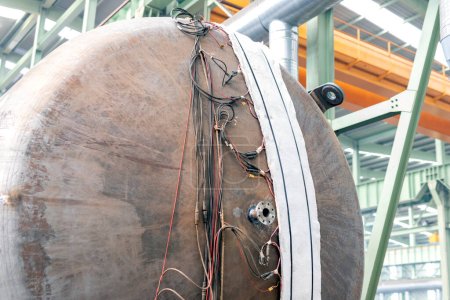 Téléchargez les photos : Post weld heat treatment to pressure vessel. It is a controlled process in which a material that has been welded is reheated to a temperature below its lower critical transformation temperature. - en image libre de droit