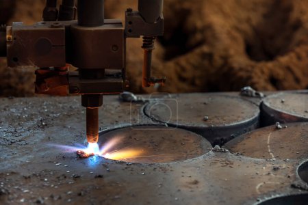Photo for Cnc oxy - fuel cutting machine. Typical materials cut with a plasma torch include steel. - Royalty Free Image