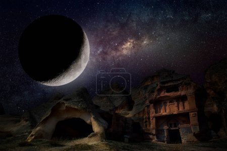 Photo for Earth, moon, stars, ruins and ecological environment - Royalty Free Image