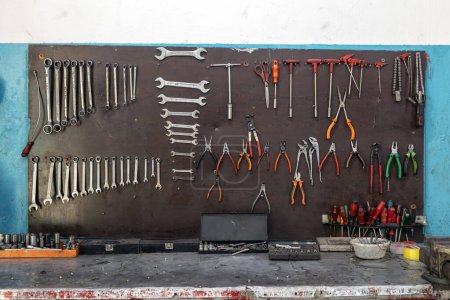 Photo for View of hand tool kit objects for automobile repair in auto service. Tools for the workshop - Royalty Free Image