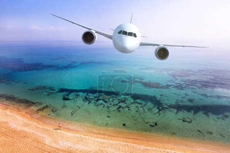 Photo for Air travel destination by airplain to Mediterrenian Sea. Air travel are separated into two general classifications: national, domestic and international flights. - Royalty Free Image