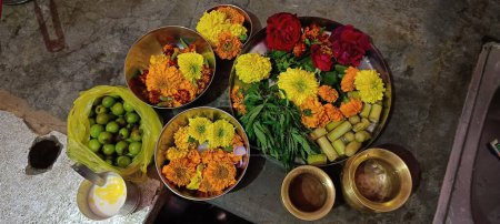 Photo for Flowers and suger cane for shivratri - Royalty Free Image
