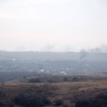 Bakhmut, UKRAINE JAN 19 2023 Explosions during combat actions at suburb of Bakhmut, russian invasion to Ukraine