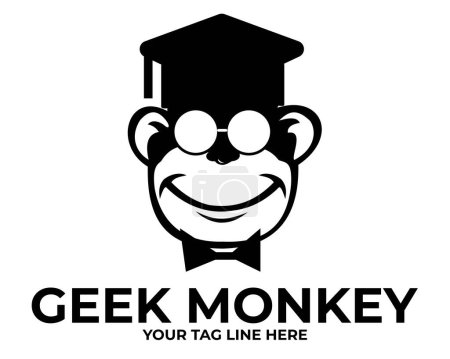 Illustration for Geek monkey sticker using university hat. geek monkey sticker wearing glasses, university hat and smiling happily. geeky monkey wearing glasses icon isolated on white background - Royalty Free Image