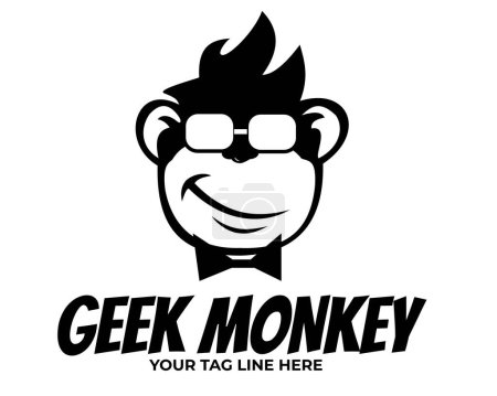 Illustration for Geek monkey sticker wearing glasses and smiling cool. geeky monkey wearing glasses icon on transparent background - Royalty Free Image