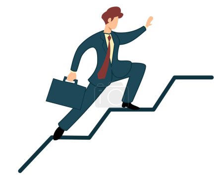 Ilustración de Hombre de negocios escalando la escalera de cartas cuidadosamente. concepto de negocio - Imagen libre de derechos