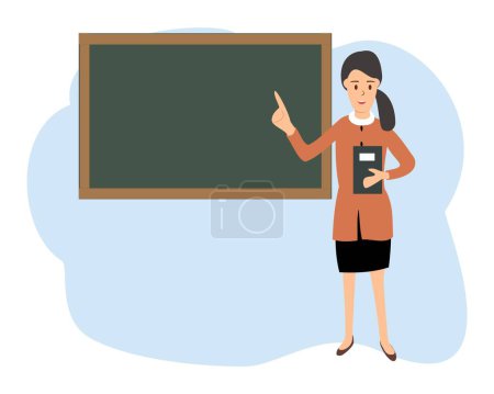 illustration of female teacher teaching in front of blackboard