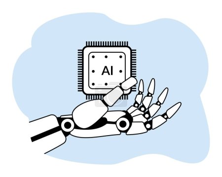 Téléchargez les illustrations : Main robot avec puce ai. intelligence artificielle - en licence libre de droit