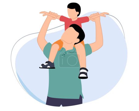 Ilustración de Feliz día de los padres o padre llevando a su hijo sobre sus hombros - Imagen libre de derechos