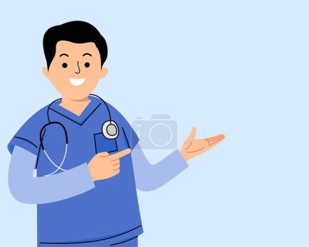 Illustration for Male nurse pointing towards blank space for presentation - Royalty Free Image