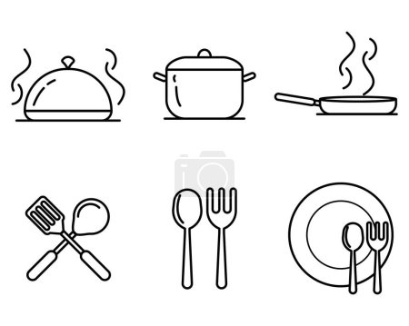 Téléchargez les illustrations : Icônes outils de cuisine ou icônes de cuisine dans le style ligne - en licence libre de droit