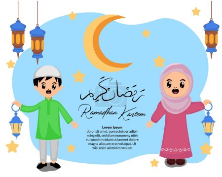 vector illustration of muslim kids celebrating ramadan