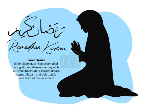 silhouette muslim woman sitting on the prayer rug while praying in ramadhan month