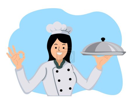 Happy woman chef mascot logo