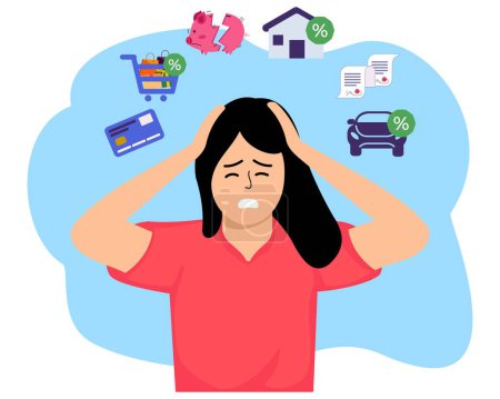 Illustration for Woman who is dizzy with various bills - Royalty Free Image