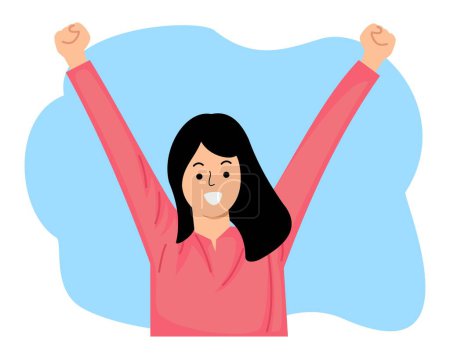 Téléchargez les illustrations : Jeune fille geste euphorique célébrer la victoire avec la main levée - en licence libre de droit
